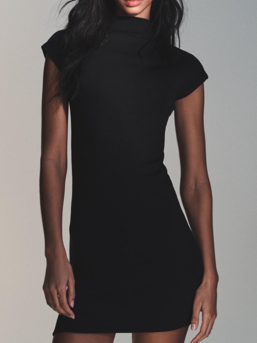 Zara Short Mock Neck Black Mini Dress - Size S